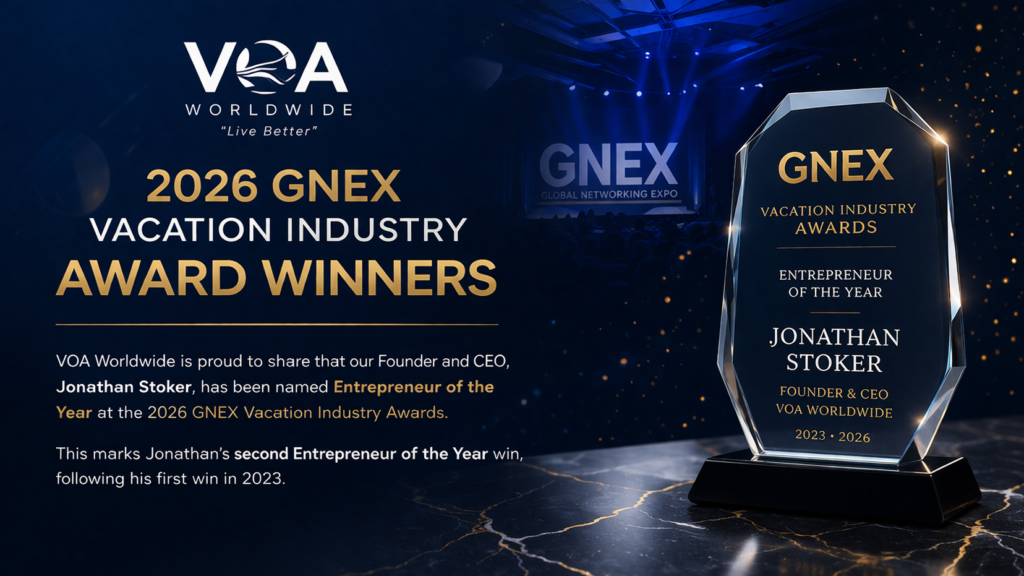 VOA Worldwide announces 2026 GNEX Vacation Industry Award winners, highlighting Jonathan Stoker as Entrepreneur of the Year and two-time recipient