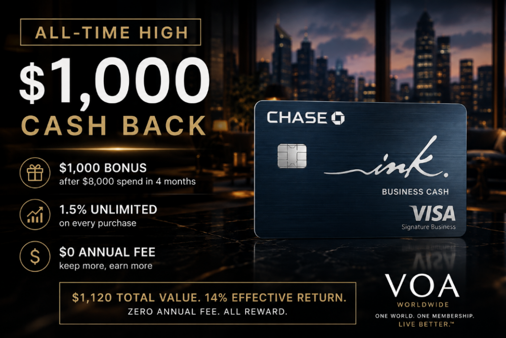 Chase Ink $1,000 bonus with up to $1,120 total cash-back value on $8,000 in qualifying business spend.
